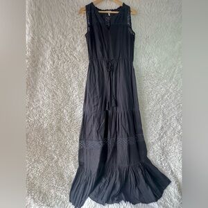 Joie Black Caspar Maxi Lace Tiered Cotton Dress